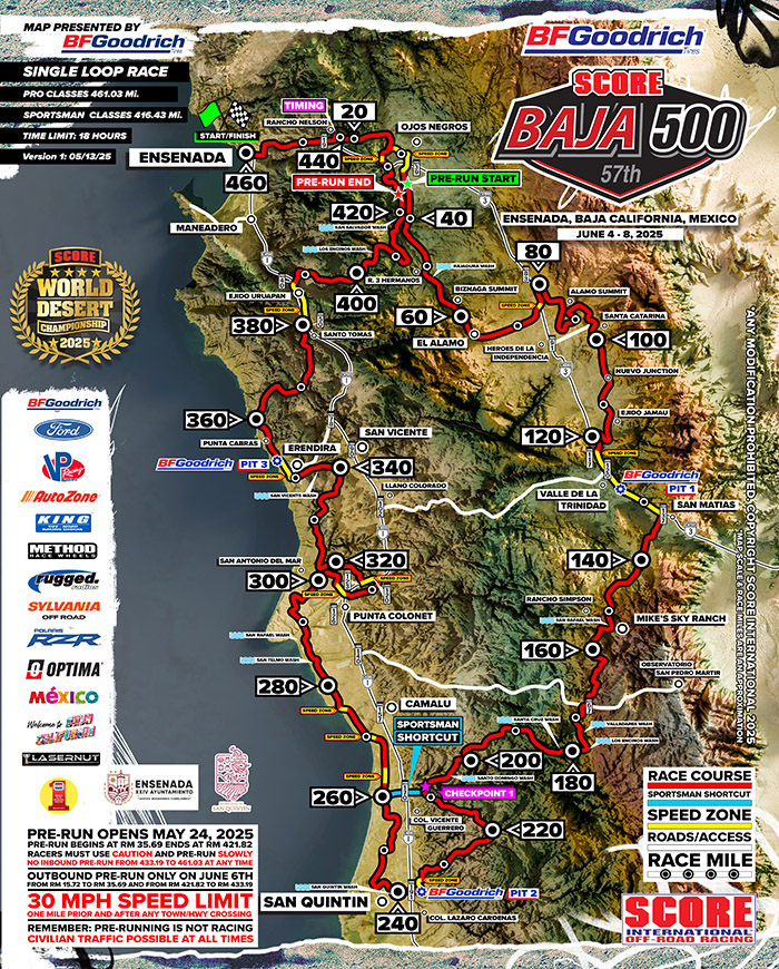 SCORE 2025 BFGoodrich Baja 500 Map