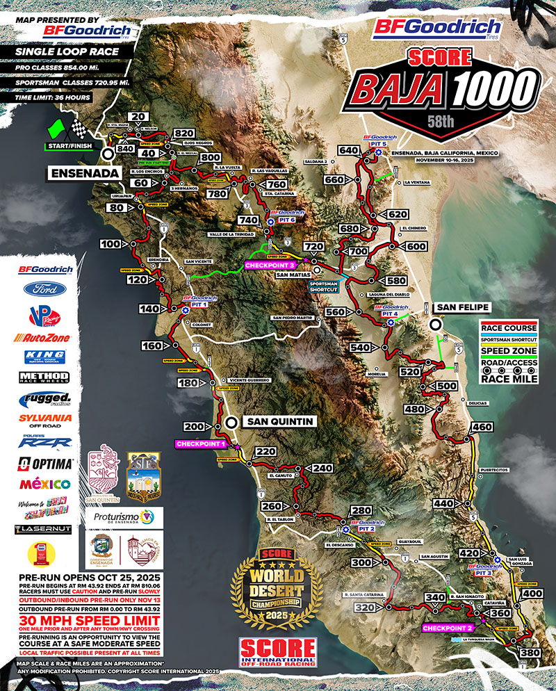 SCORE 2025 BFGoodrich Baja 1000 Map